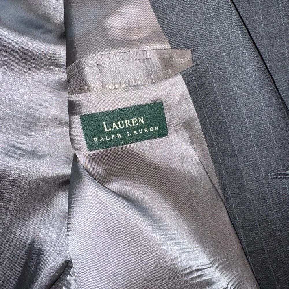 Vtg RALPH LAUREN Men's Blazer Sport Coat Striped Gray Cashmere Wool‎ Jacket 44L